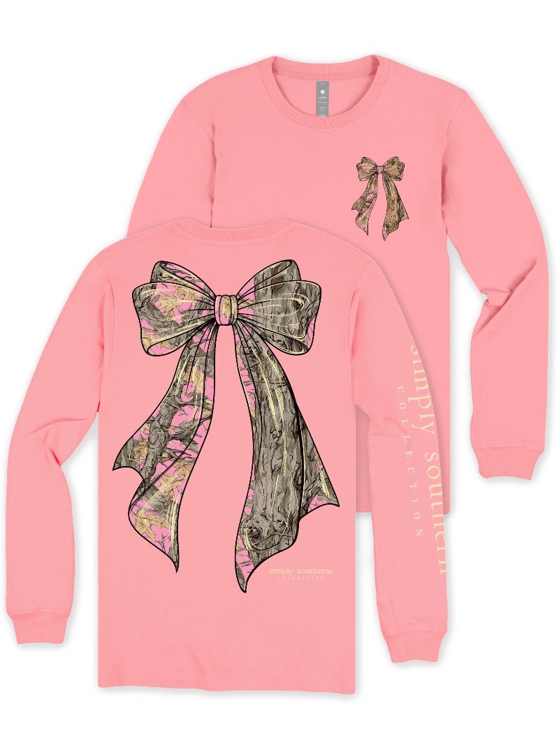 Simply Southern Pink Tree Camo Bow Long Sleeve T-Shirt