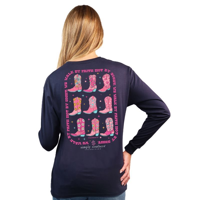 Simply Southern Walk By Faith Boots Long Sleeve T-Shirt - SimplyCuteTees