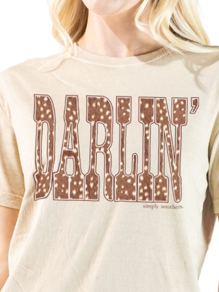 Simply Southern Cow Print Darlin Mineral Washed Bone T-Shirt