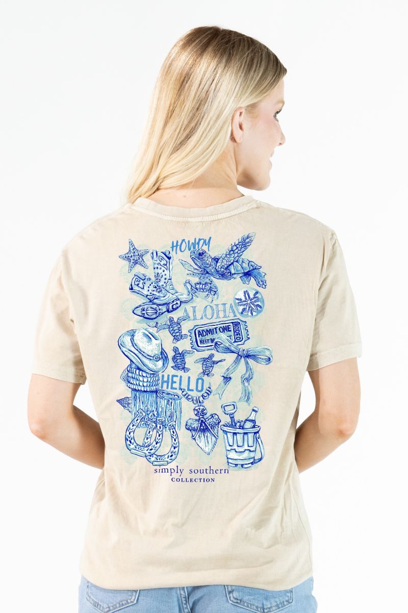 Simply Southern Howdy Aloha Mineral Washed Bone T-Shirt - SimplyCuteTees