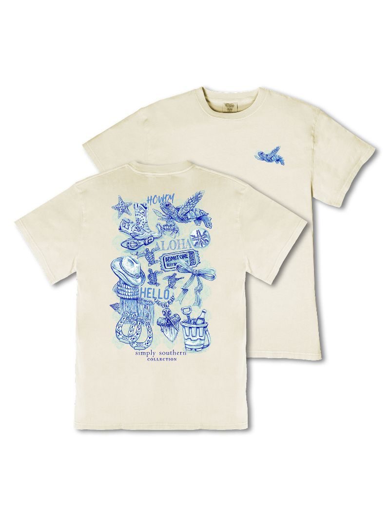 Simply Southern Howdy Aloha Mineral Washed Bone T-Shirt - SimplyCuteTees