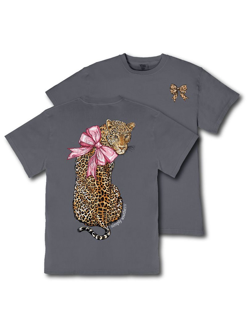 Simply Southern Leopard Pink Bow Mineral Washed T-Shirt