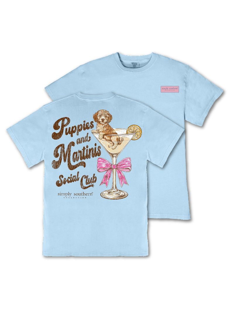 Simply Southern Puppies And Martinis Mineral Washed T-Shirt