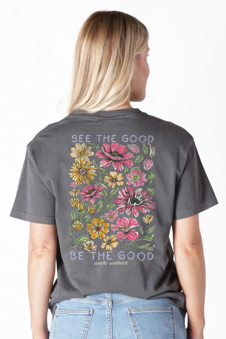 Simply Southern See The Good Flowers Mineral Washed T-Shirt - SimplyCuteTees