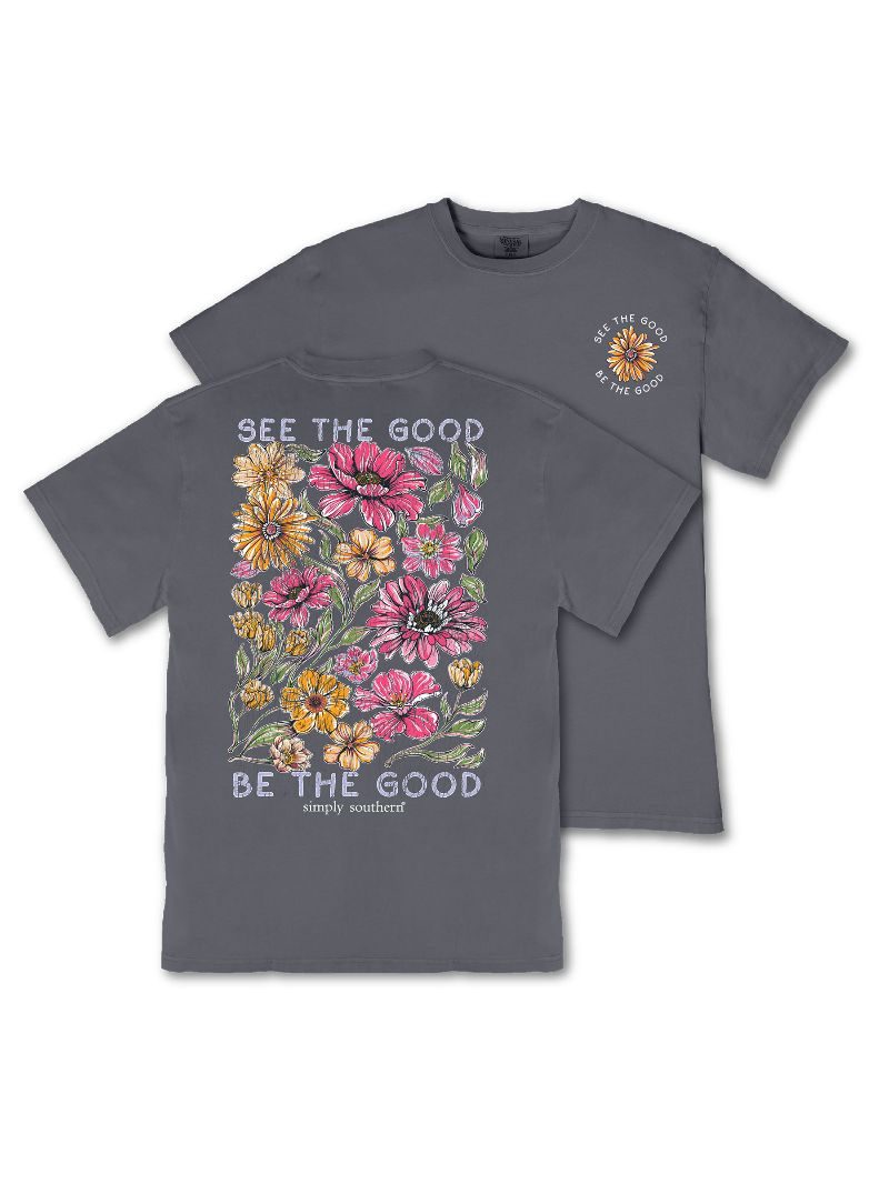 Simply Southern See The Good Flowers Mineral Washed T-Shirt - SimplyCuteTees