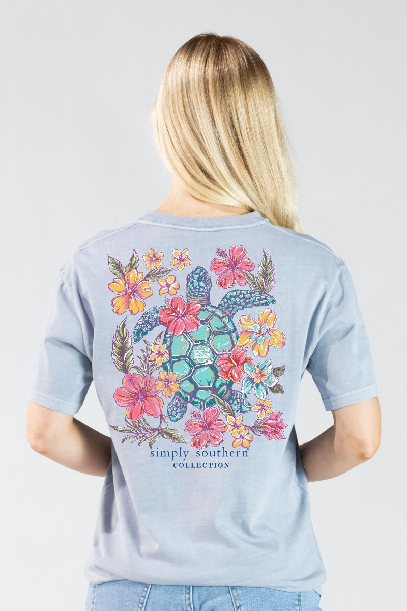 Simply Southern Flower Turtle Mineral Washed Ashen T-Shirt - SimplyCuteTees