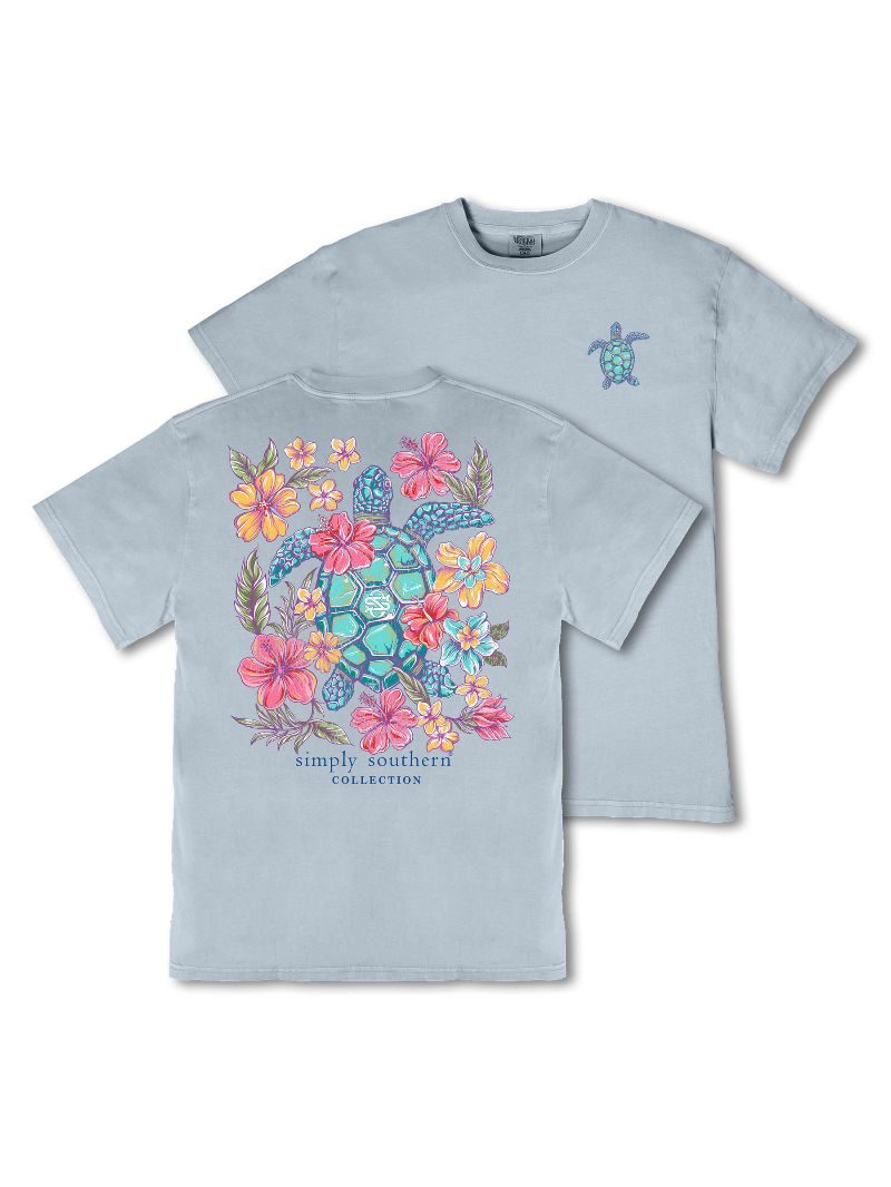 Simply Southern Flower Turtle Mineral Washed Ashen T-Shirt - SimplyCuteTees
