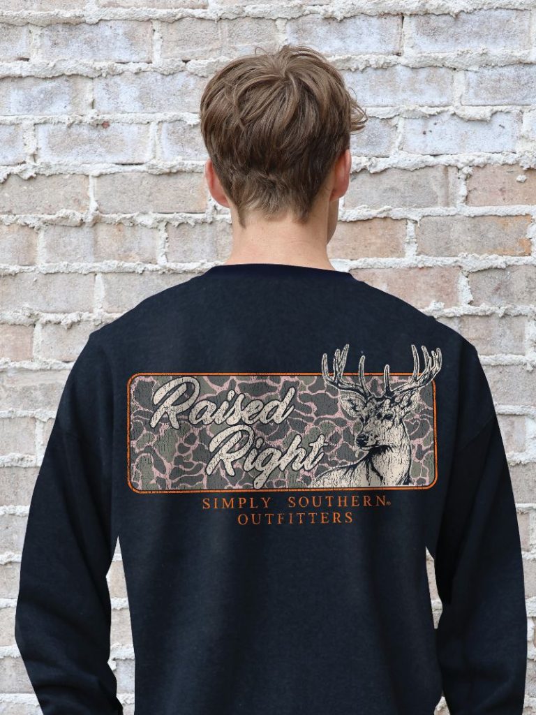 Simply Southern Raised Right Deer Long Sleeve Unisex Crew Sweatshirt - SimplyCuteTees