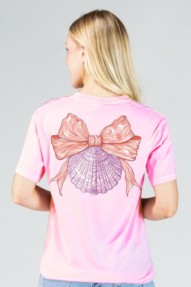 Simply Southern Shell Bow Mineral Washed Petal T-Shirt - SimplyCuteTees