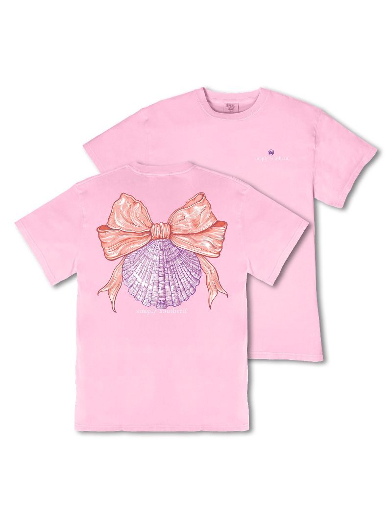 Simply Southern Shell Bow Mineral Washed Petal T-Shirt - SimplyCuteTees