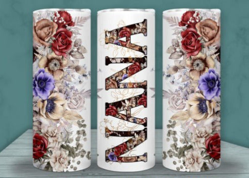 Nana Flowers 20 oz Skinny Tumbler Cup With Straw - SimplyCuteTees