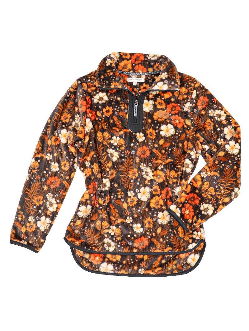 Simply Southern Quarter Zip Vintage Flowers Pullover Sweater Jacket