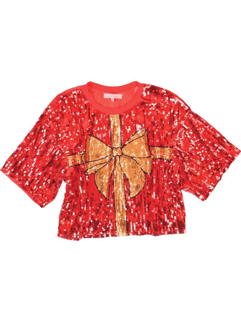 Simply Southern Preppy Sequins Holiday Bow Top T-Shirt