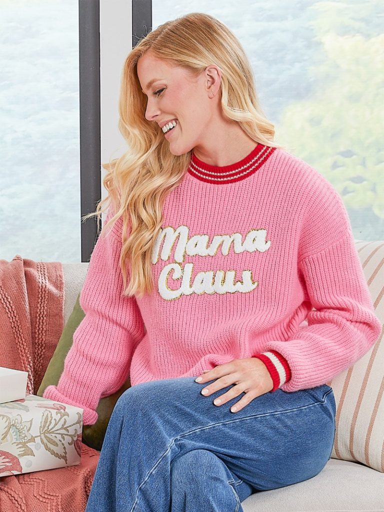 Simply Southern Harper Mama Claus Holiday Long Sleeve Crew Sweatshirt - SimplyCuteTees