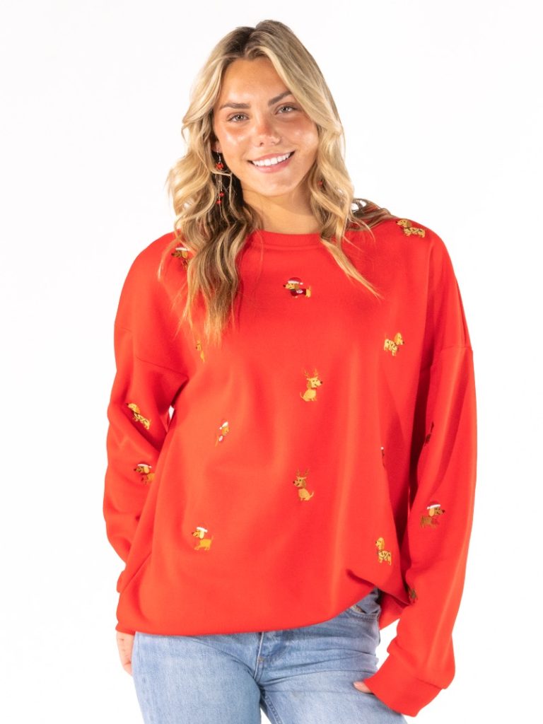 Simply Southern 0226 Dog Holiday Embroidered Long Sleeve Crew