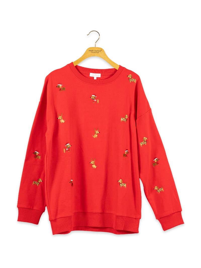 Simply Southern 0226 Dog Holiday Embroidered Long Sleeve Crew