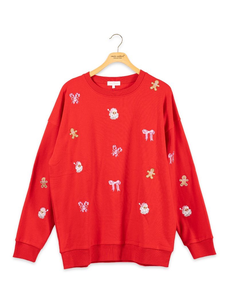 Simply Southern 0226 Gingerbread Holiday Embroidered Long Sleeve Crew