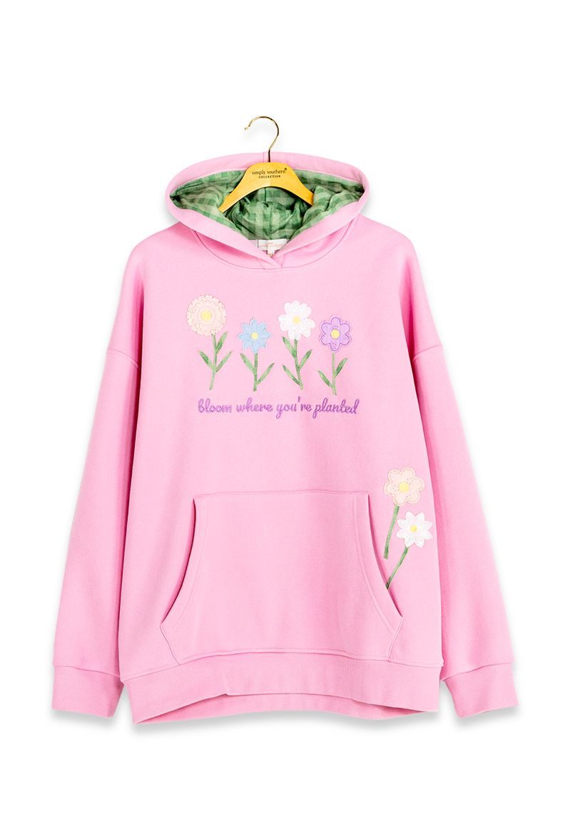 Simply Southern 0226 Bloom Appliqué Long Sleeve Hoodie