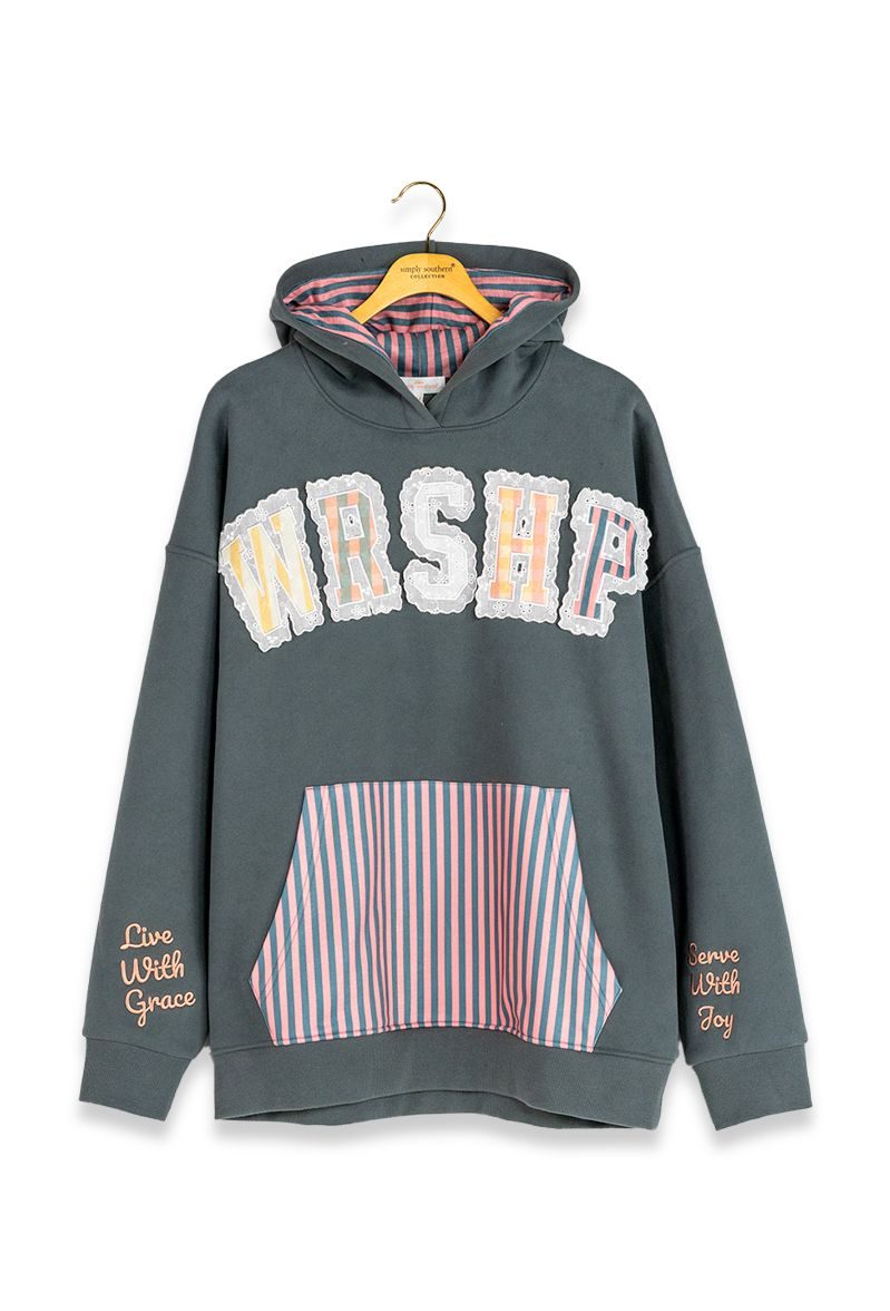Simply Southern 0226 Worship Appliqué Long Sleeve Hoodie