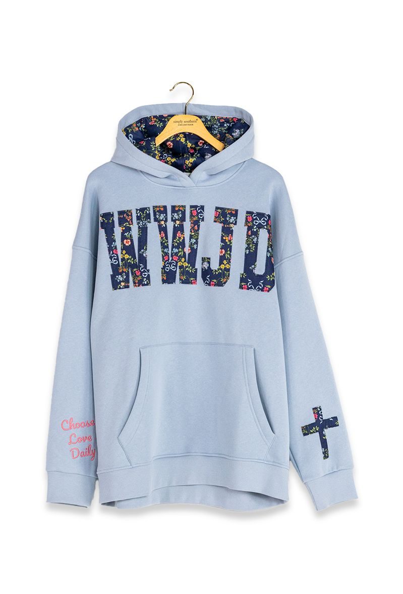 Simply Southern 0226 WWJD Appliqué Long Sleeve Hoodie