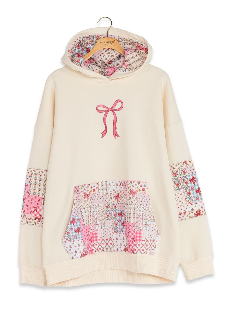Simply Southern 0226 Bow Pattern Embroidered Long Sleeve Hoodie