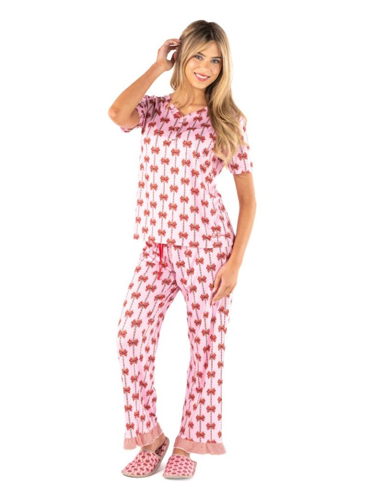 Simply Southern 0226 Mint Bow Holiday PJ Pants &amp; Top Set