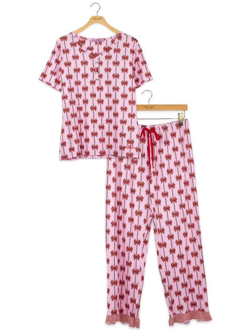 Simply Southern 0226 Mint Bow Holiday PJ Pants &amp; Top Set