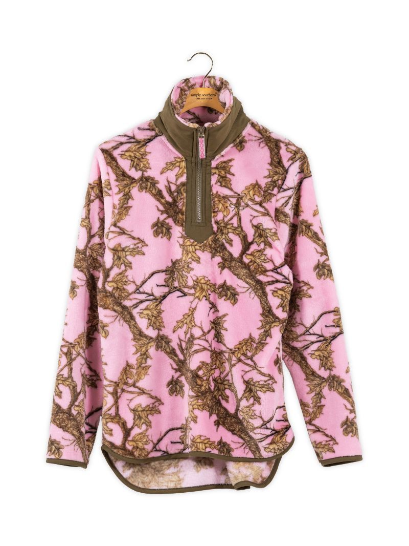 Simply Southern 0226 Quarter Zip Camo Pink Pullover Sweater Jacket