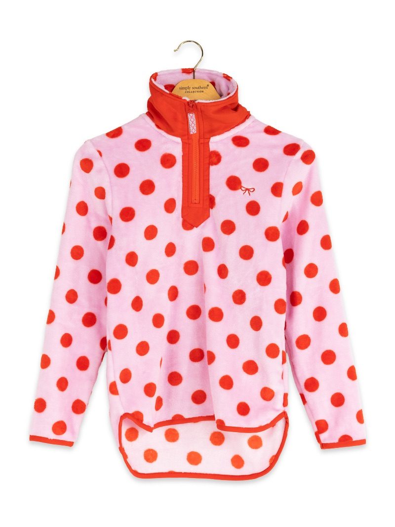 Simply Southern 0226 Quarter Zip Polka Dot Pullover Sweater Jacket