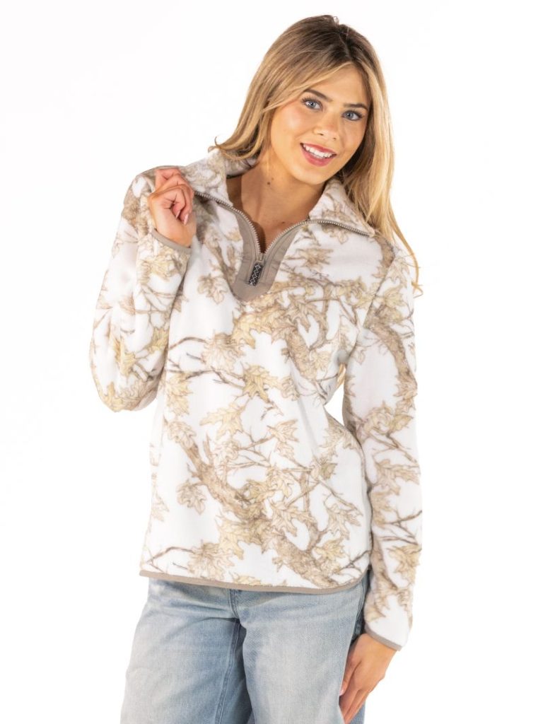 Simply Southern 0226 Quarter Zip White Camo Pullover Sweater Jacket