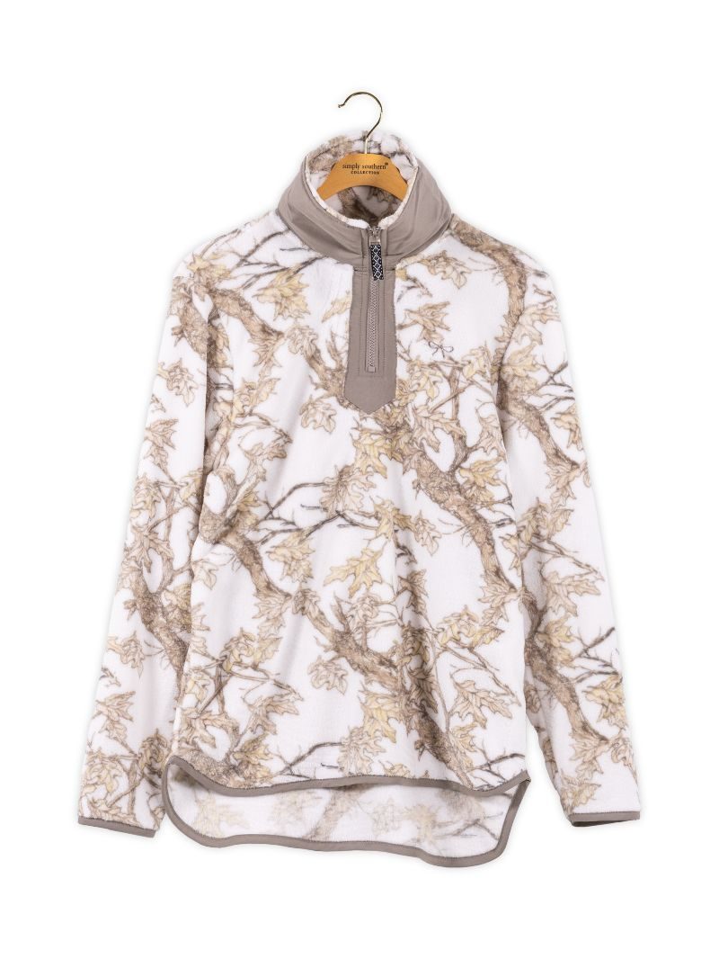 Simply Southern 0226 Quarter Zip White Camo Pullover Sweater Jacket