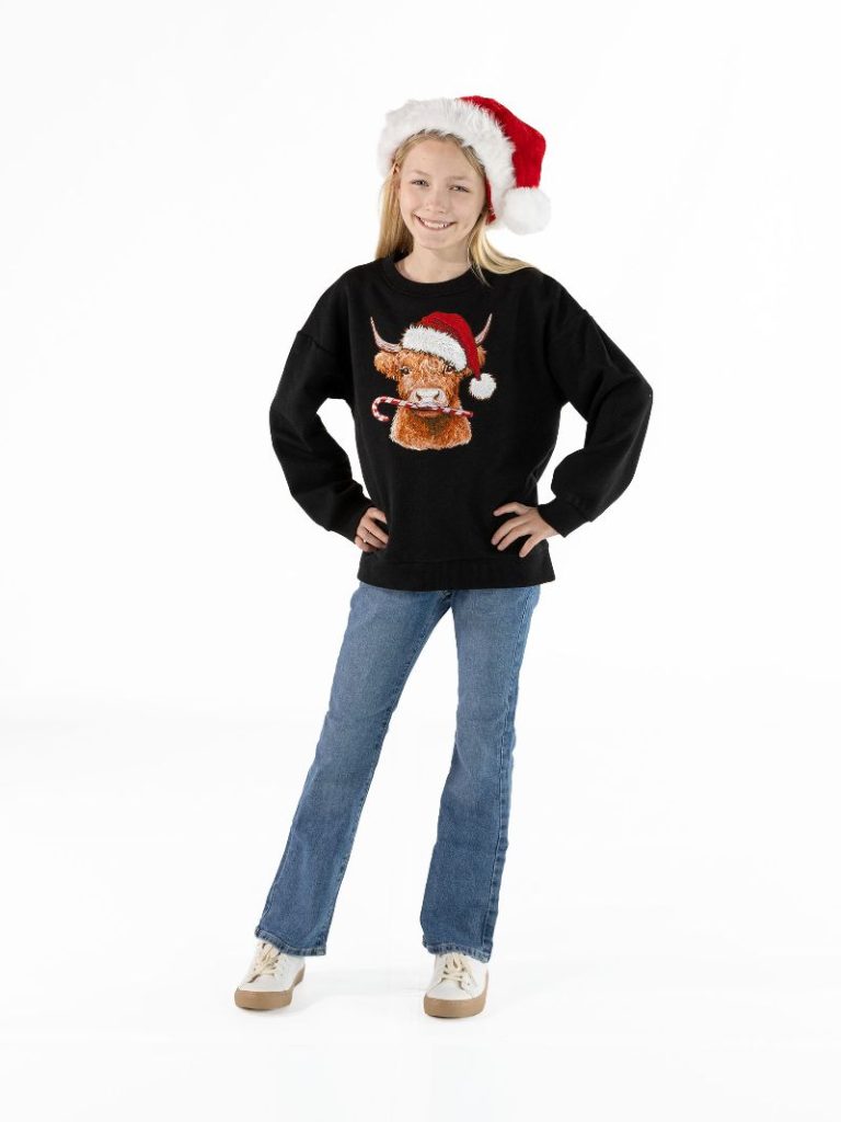 Simply Southern 0226 Cow Holiday Embroidered Long Sleeve Crew