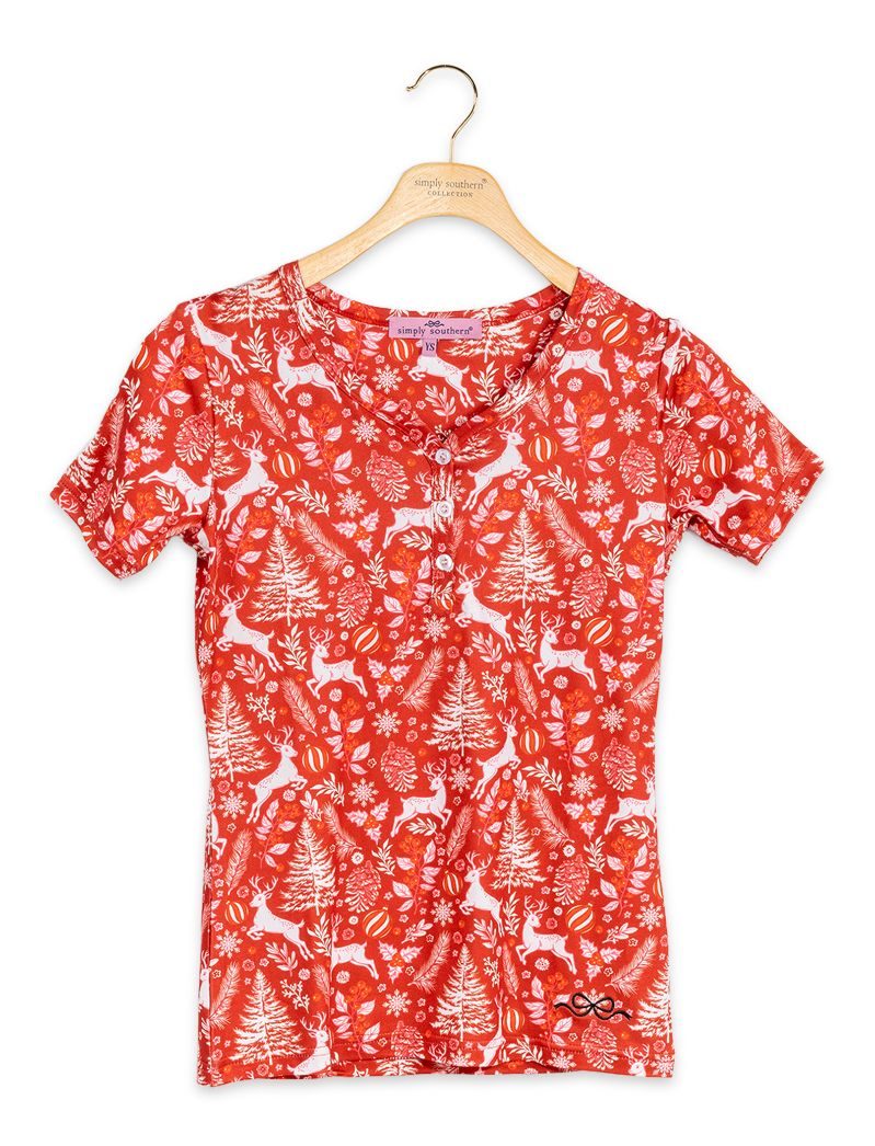 Simply Southern Youth 0226 Holiday PJ Shorts &amp; Button Top Set