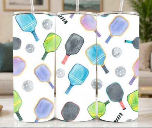 Pastel Pickleball 20 oz Skinny Tumbler Cup With Straw