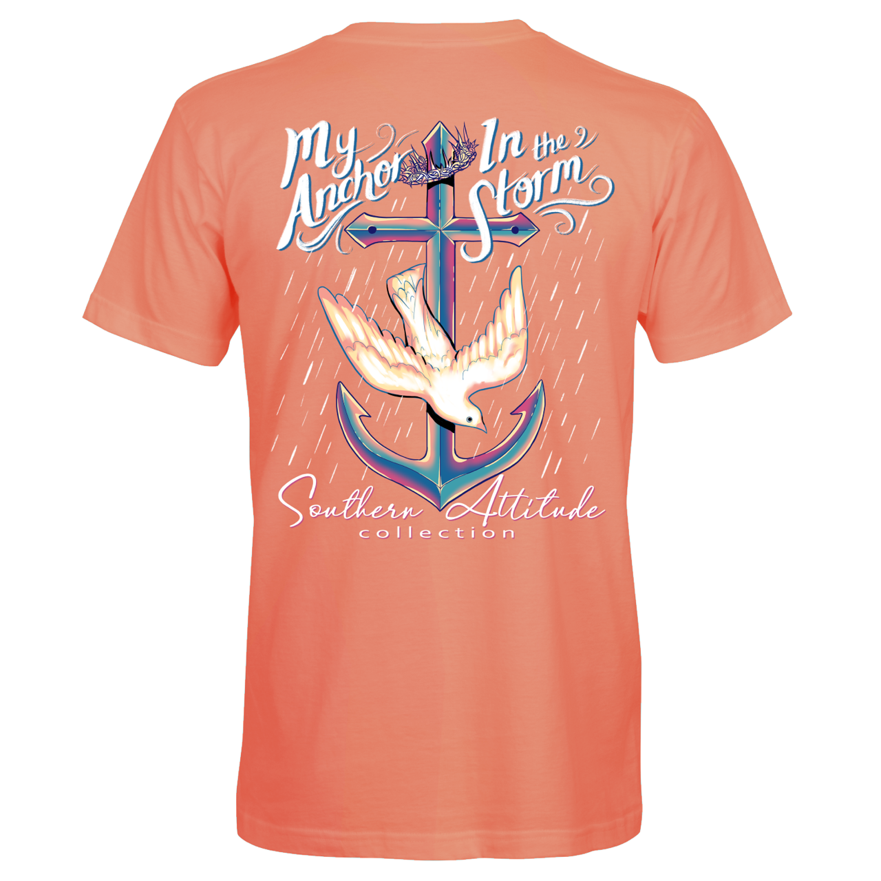 Southern Attitude Anchor In The Storm Coral T-Shirt