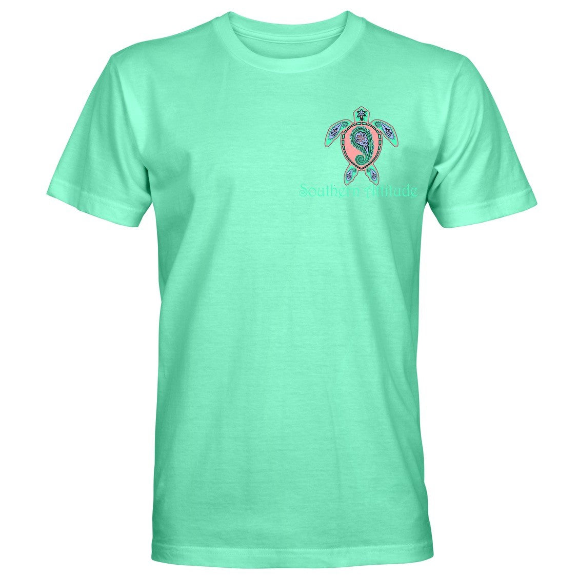 Southern Attitude Preppy Paisley Turtle Light Carolina Blue T-Shirt - SimplyCuteTees