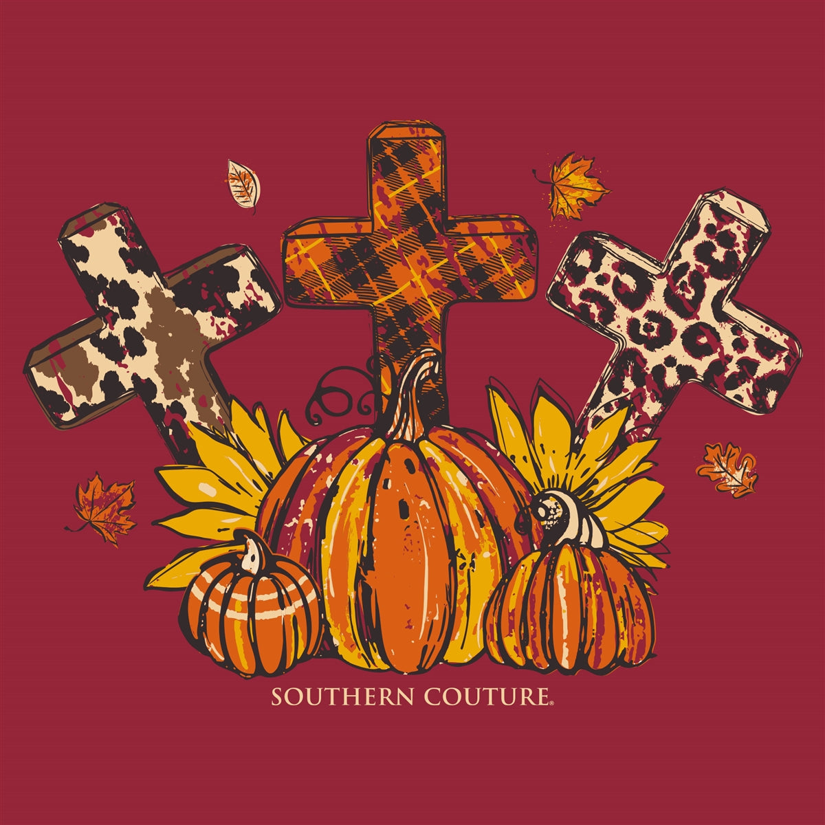 Southern Couture Fall Patterned Crosses Soft T-Shirt