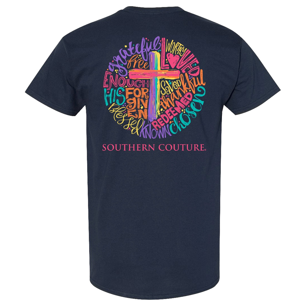 Southern Couture Classic Brushstroke Cross Circle T-Shirt - SimplyCuteTees