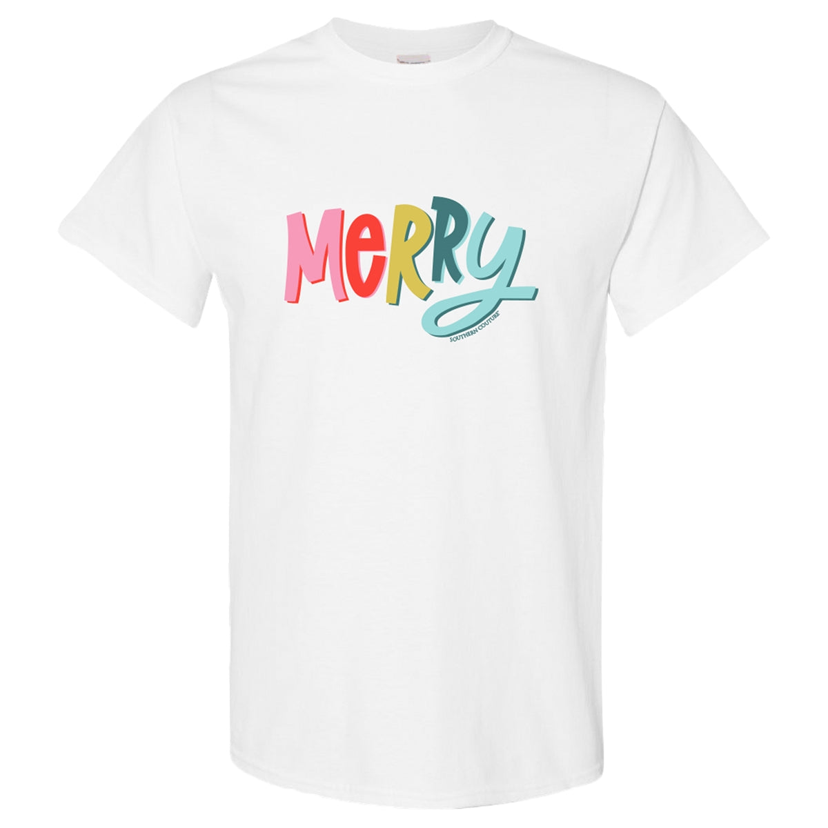 Southern Couture Colorful Merry Holiday Soft T-Shirt