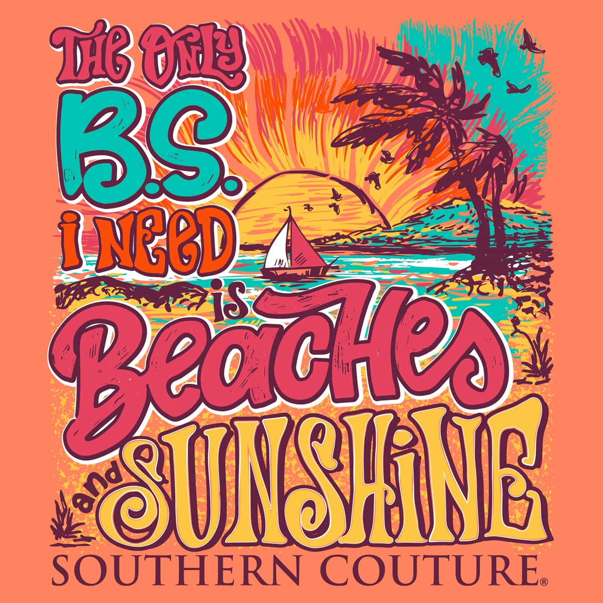 Southern Couture Beaches &amp; Sunshine Comfort Colors T-Shirt - SimplyCuteTees