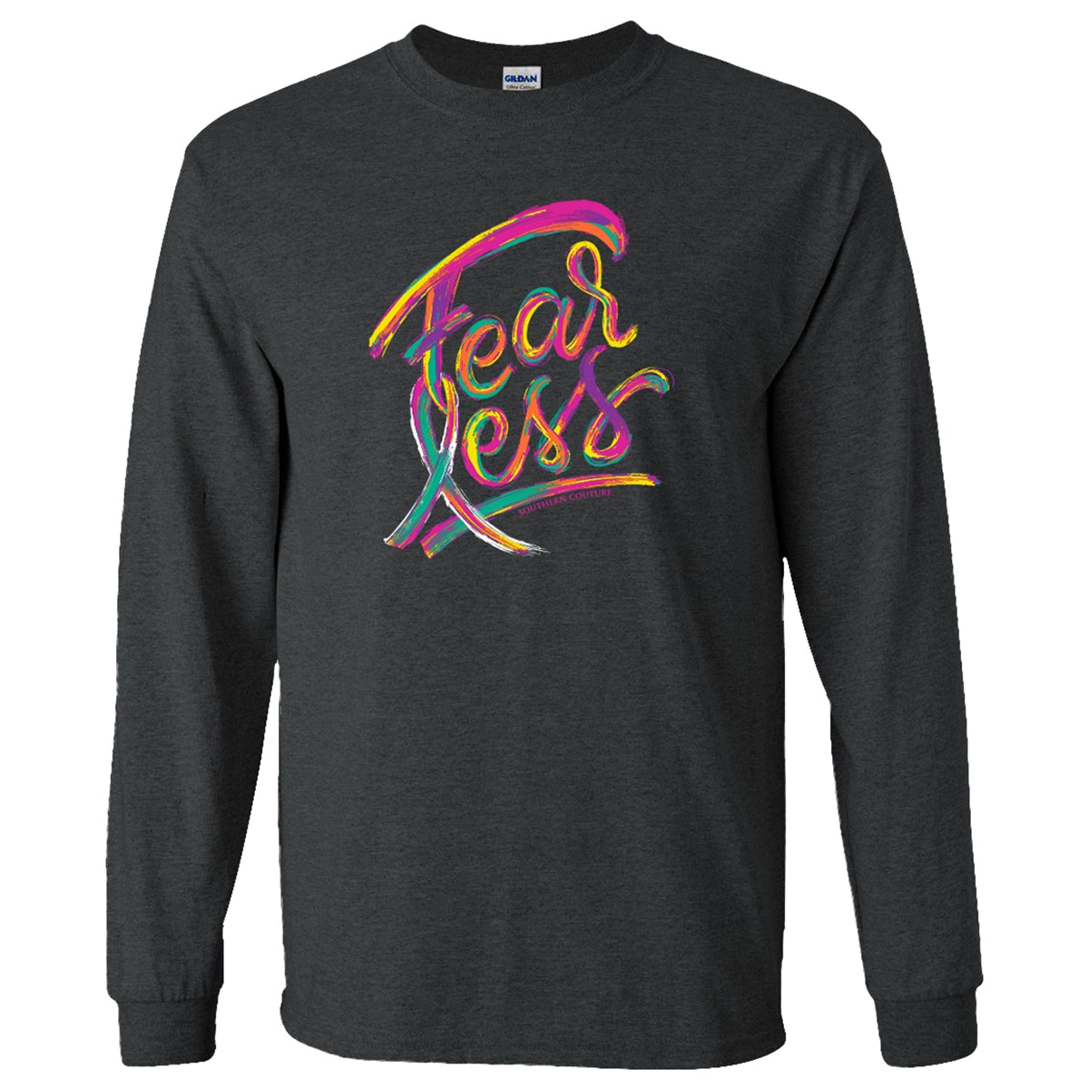Southern Couture Soft Fearless Ribbon Cancer Long Sleeve T-Shirt - SimplyCuteTees