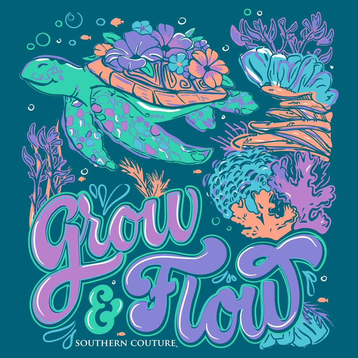 Southern Couture Classic Grow and Flow Turtle T-Shirt - SimplyCuteTees