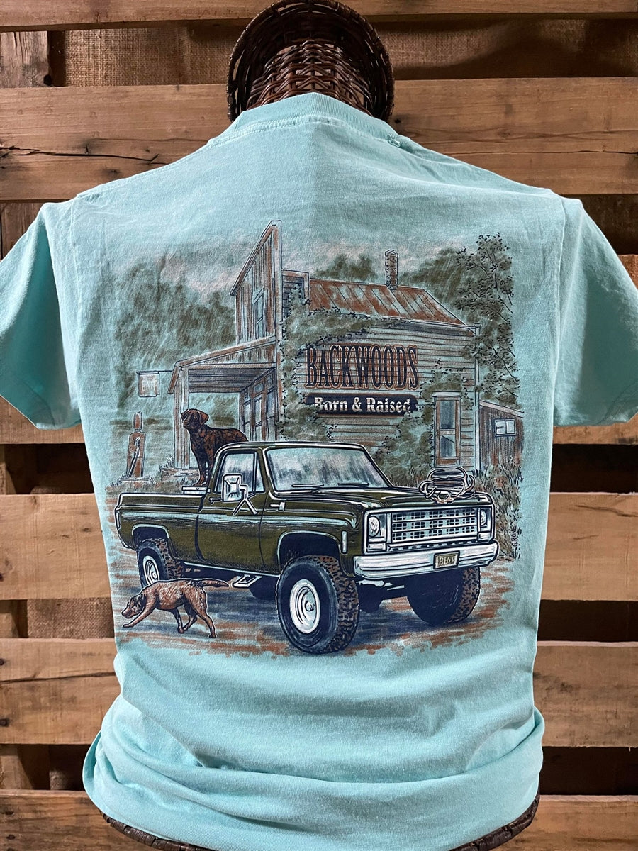 Backwoods Born &amp; Raised Store Comfort Colors Unisex T-Shirt - SimplyCuteTees