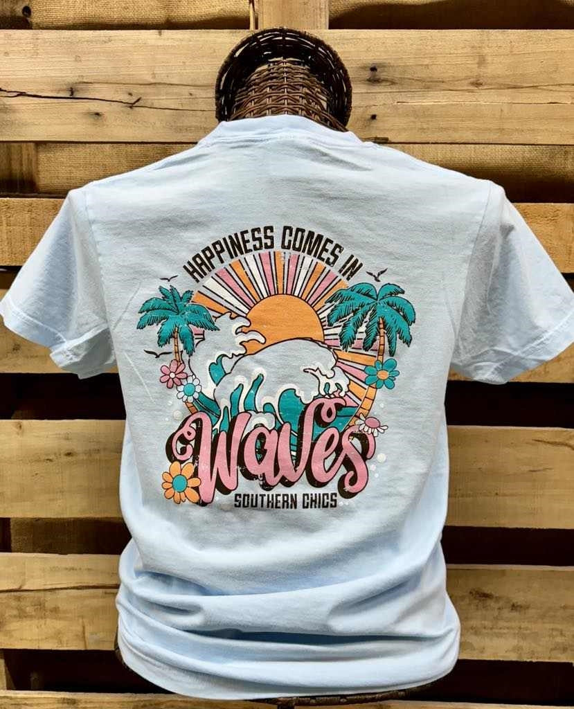 Southern Chics Happiness Comes In Waves Comfort Colors T Shirt - SimplyCuteTees