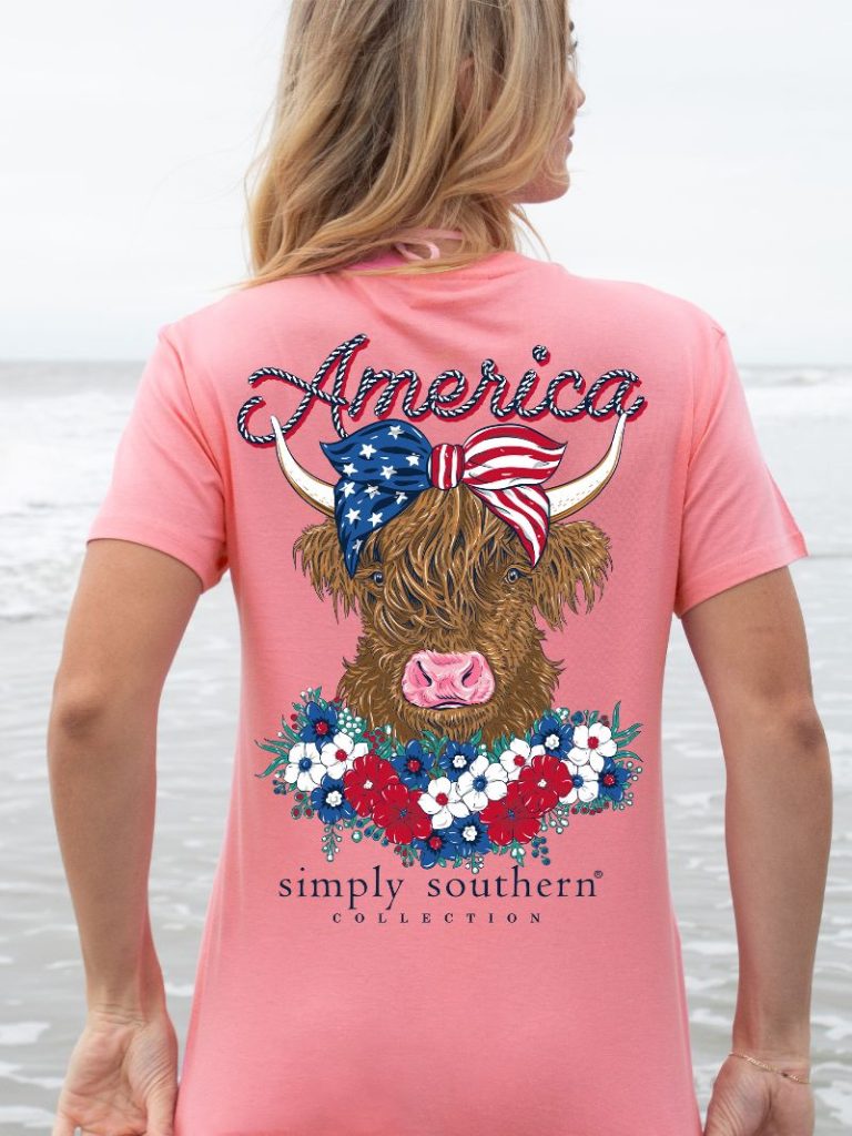 Simply Southern American Highland Cow USA T-Shirt