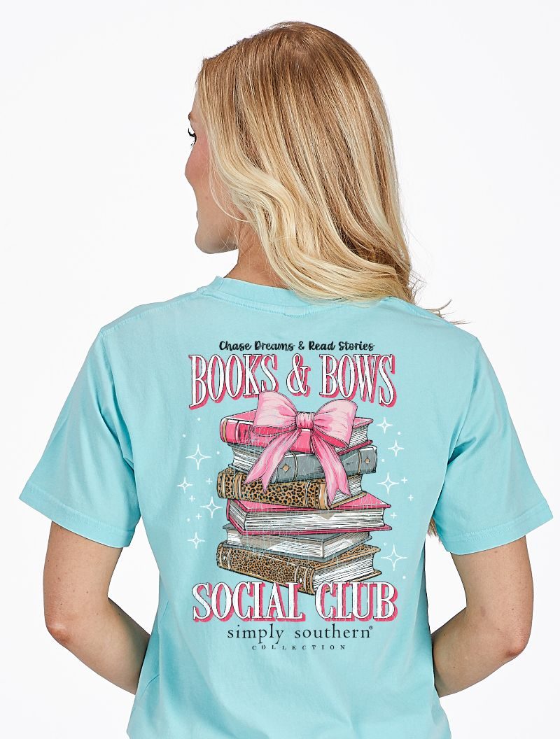 Simply Southern Books &amp; Bows Aqua T-Shirt - SimplyCuteTees