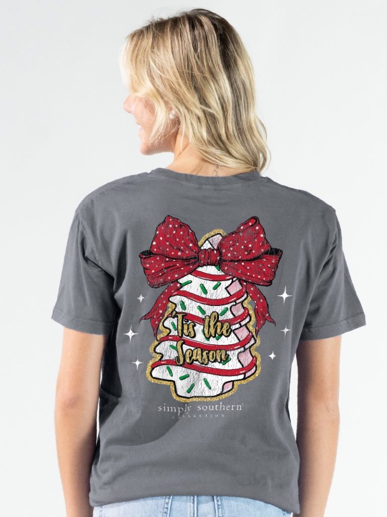 Simply Southern Cake Bow Holiday Washed Coal T-Shirt