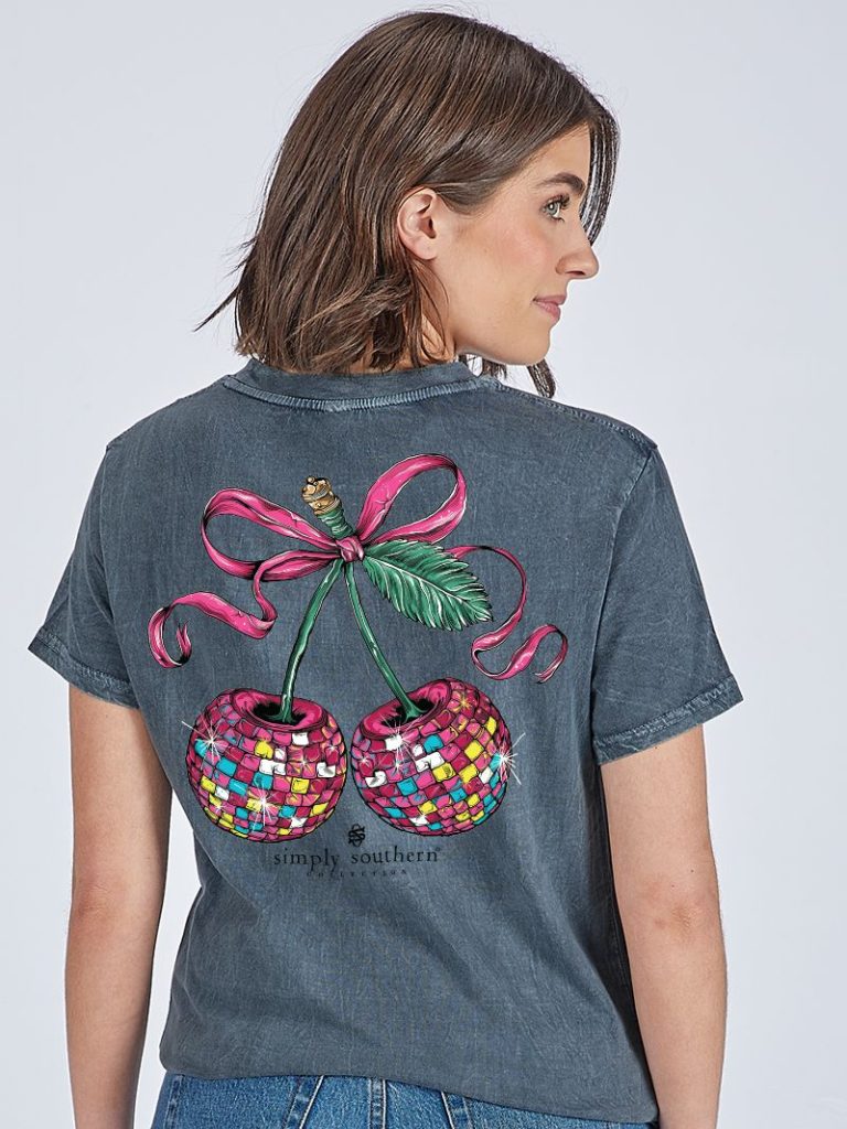 Simply Southern Disco Cherry Washed Coal T-Shirt - SimplyCuteTees