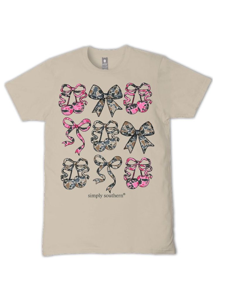 Simply Southern Cherry Camo Bow Clay T-Shirt - SimplyCuteTees