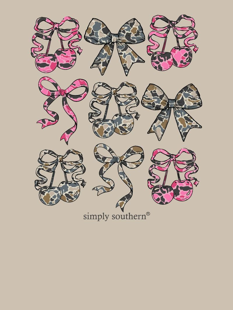 Simply Southern Cherry Camo Bow Clay T-Shirt - SimplyCuteTees